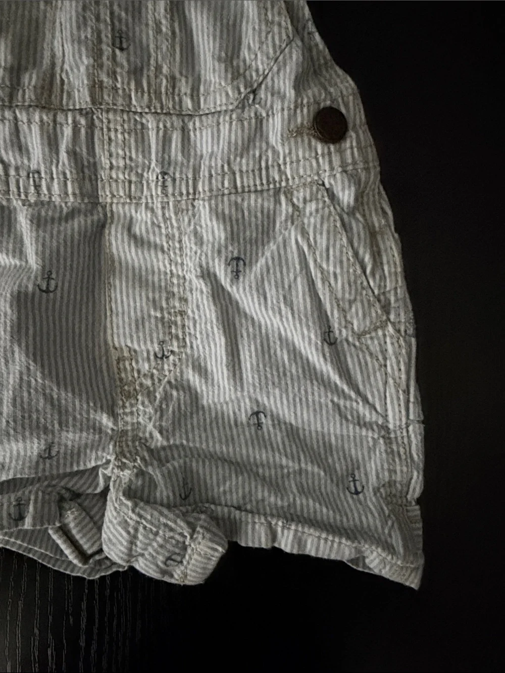 OshKosh B'gosh Light Blue Pinstripe Anchor Shortalls